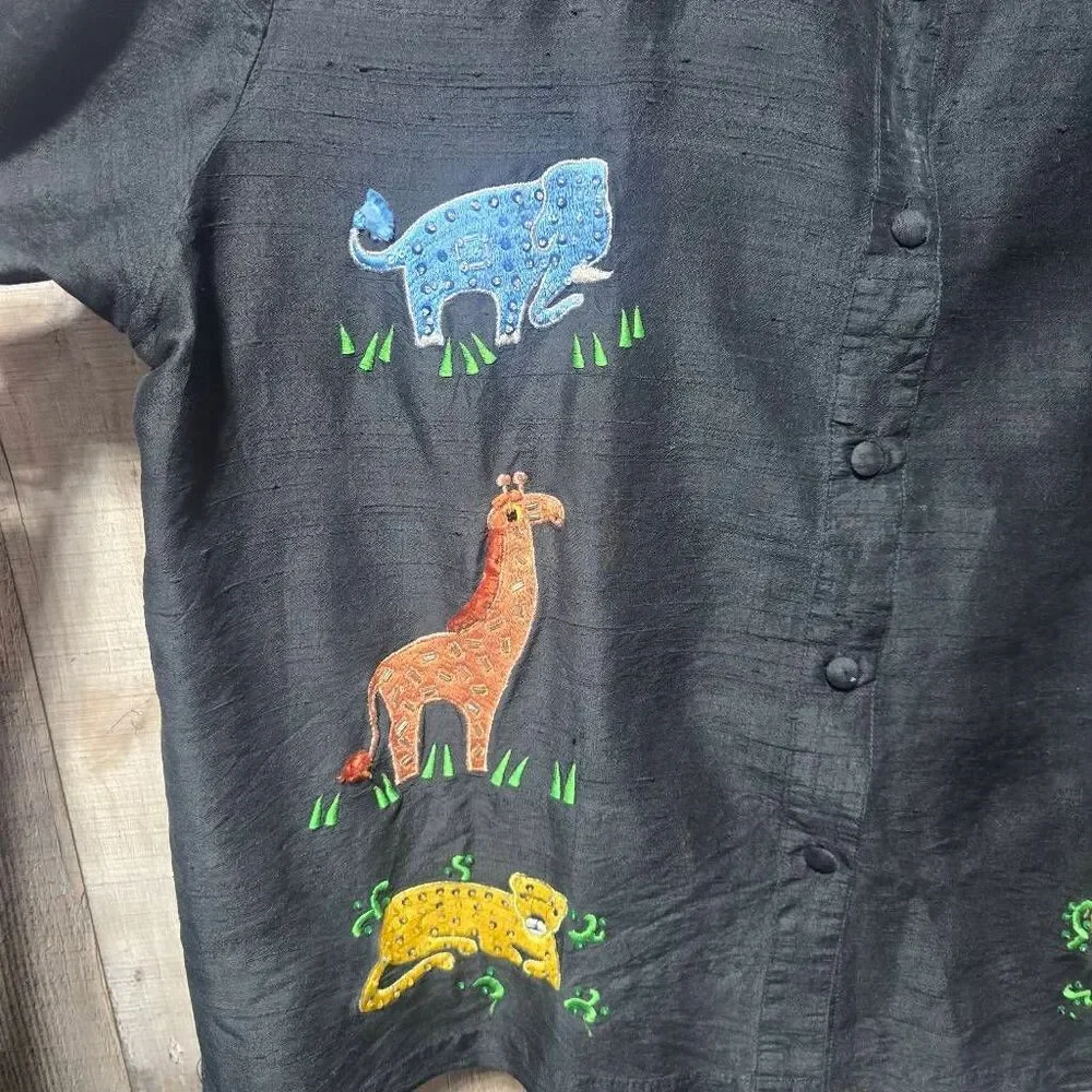 Casey Coleman Vintage 90s Silk Safari Animla Textured McBling Button Up Shirt 3x